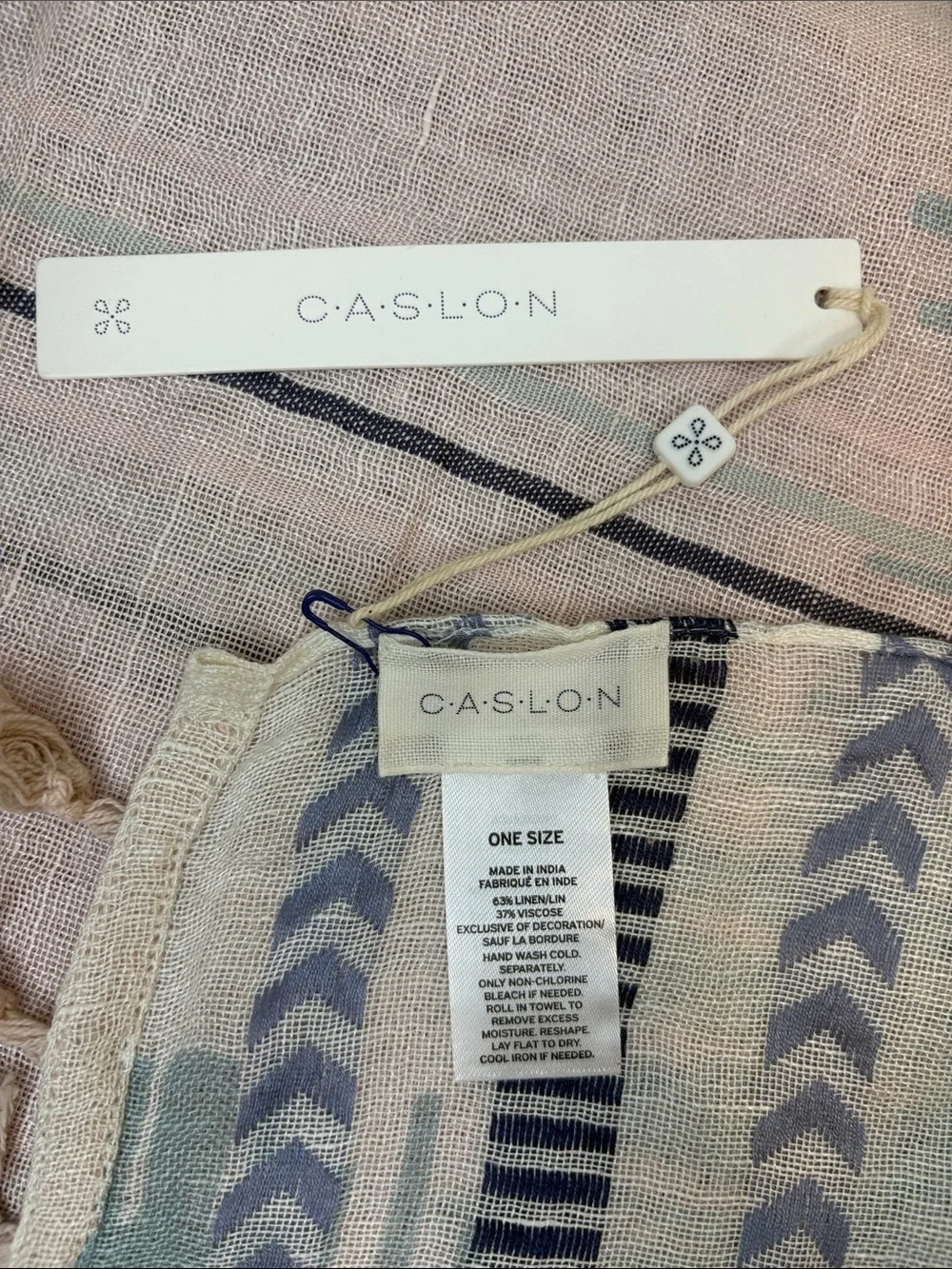 Caslon Linen-Blend Oversized Wrap with Tassels Pink Combo New